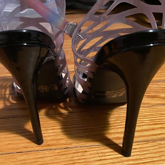 Qupid size 6.5 Hologram Peep Toe Slingback Stiletto - Picture 3 of 4